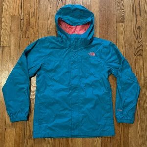 The North Face Girls Teal HyVent Long Sleeves Hooded Rain Coat Jacket Size XL